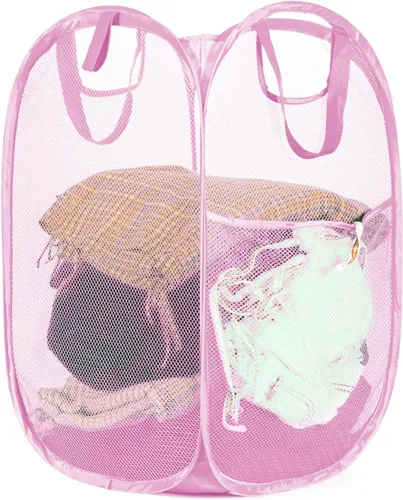 Vista 12 de HOUSE AGAIN Cesta de lavandería emergente de malla, [Reforzada] cesta de lavandería plegable, cesta emergente plegable con asas duraderas, fácil