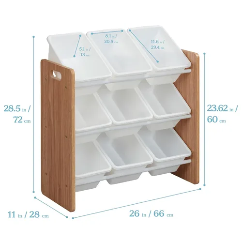 Vista 3 de ECR4Kids Organizador de 3 niveles con 9 cestas, para almacenamiento de juguetes, color natural oscuro/blanco
