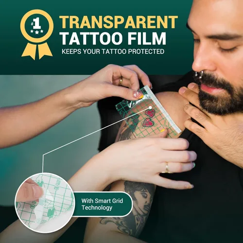 Vista 3 de MED PRIDE Película de protección de tatuaje transpirable, envoltura impermeable para tatuajes de 10.2 pulgadas x 2 yardas, adhesivo fuerte, cinta