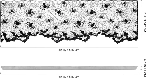 Vista 3 de VALICLUD 2 cortinas de encaje de Halloween para ventana, mantel de telaraña, diseño de murciélagos, cortina de puerta de encaje negro, pantalla