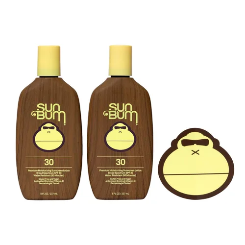 Sun Bum Loción de protección solar hidratante original SPF 30 con adhesivo Sonny, vegano y Hawaii cumple con 104 actos, libre de octinoxato y