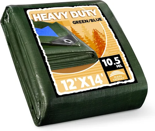 Vista 32 de RAINDEWAY Lona pequeña impermeable de 4 x 4 pies (paquete de 2), lonas resistentes impermeables de 10,5 mil con ojales de metal y bordes reforzados