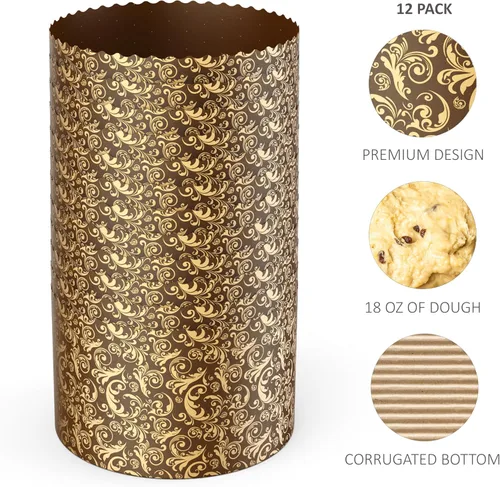 Vista 5 de Molde de papel para panettone premium mediano - 18 oz Molde desechable para panettone de 5 pulgadas 500 g - 12 unidades de formas para hornear paska