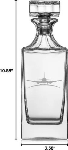 Vista 2 de Decantador de whisky de vidrio de 30 onzas con tapón de vidrio, avión, piloto, asistente de vuelo, regalo