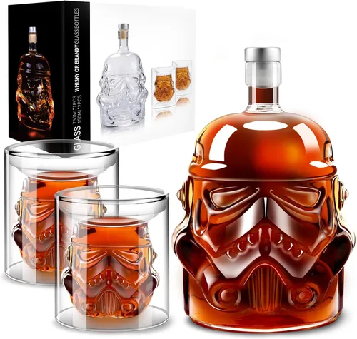 Vista 9 de Decantador de whisky transparente creativo frasco, jarra de whisky para vino, vodka, licor, escocés, 25.4 fl oz Bourbon para hombres