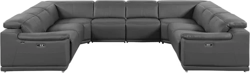 Vista 158 de BlackJack Furniture Venice - Sofá modular de cuero italiano de grano superior de 5 piezas con 3 reclinables eléctricos, reposacabezas ajustable