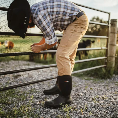Vista 5 de HISEA Botas de lluvia para hombre, botas de goma de neopreno, botas de barro aisladas, botas de jardín de altura media