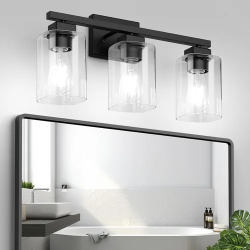 Vista 10 de BesLowe Lámpara de baño de 19 pulgadas con 3 luces, lámpara de tocador moderna dorada sobre espejo, lámpara de pared mate dorada, apliques
