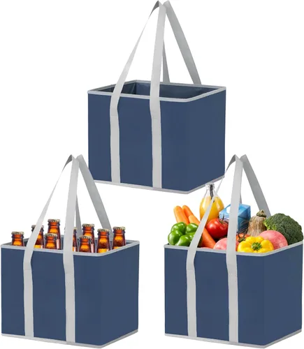 Vista 13 de VENO Paquete de 2 bolsas reutilizables de 8 galones, bolsas de compras extra grandes para comestibles, bolsa utilitaria con asas y parte inferior