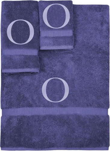 Vista 242 de Juego de toallas con monograma, regalo personalizado, juego de 3 - Letra de bloque dorada bordada en toalla - Extra absorbente 100% algodón turco