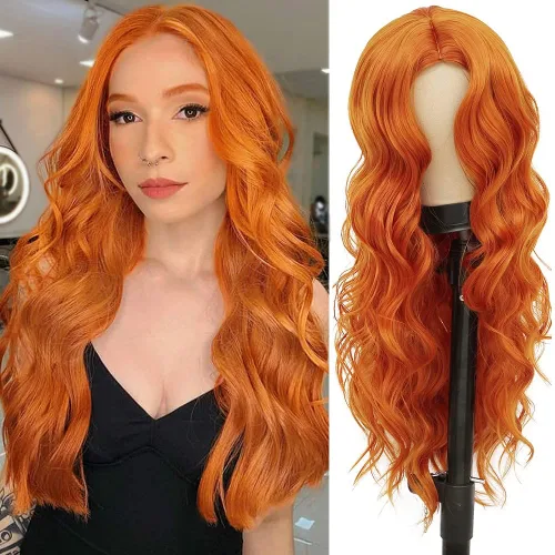 Vista 12 de Peluca rubia larga y rizada para mujer, peluca ondulada con raya lateral, cabello sintético natural para cosplay, disfraz de pelucas para mujeres