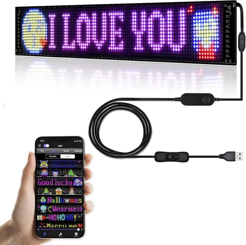 Vista 10 de GOTUS Letrero LED para automóvil, letrero LED de desplazamiento, flexible, aplicación Bluetooth, animaciones de diseño de bricolaje, texto, graffiti