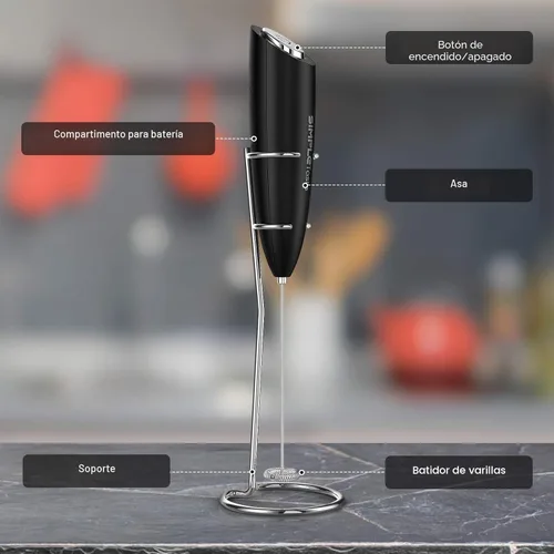 Vista 6 de SIMPLETASTE Espumador de Leche Manual Operado con Batería Eléctrico Creador de Espuma, Mezclador de Bebidas con Batidor de Acero Inoxidable