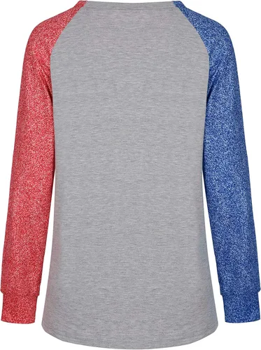 Vista 4 de Suéter de béisbol para mujer, sudadera de manga larga raglán, blusa casual con cuello redondo