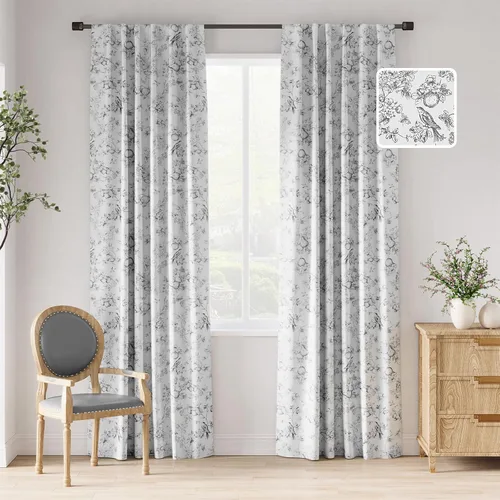 Vista 9 de jinchan Cortinas Opacas Florales 95% de 63 Pulgadas de Largo, Cortina Opaca con Flores Impresas Azules para Dormitorio con Bolsillo para Varilla