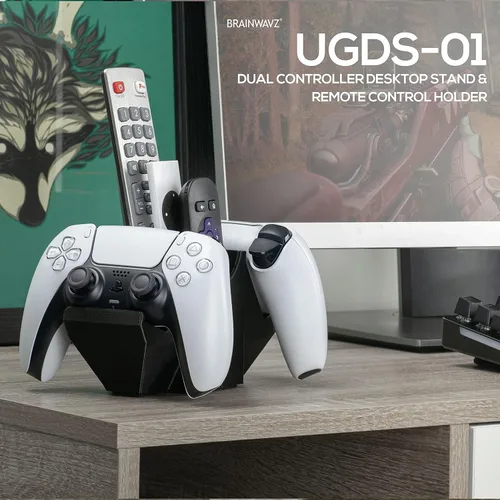Vista 7 de BRAINWAVZ Dual Game Controller TV Remote Control Storage Desktop Holder Universal Design for Xbox ONE PS5 PS4 PC Gamepads Reduce Clutter UGDS-01