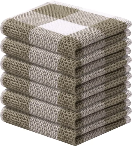Vista 28 de Mordimy Trapos de cocina a cuadros 100% algodón, 12 x 12 pulgadas, súper suaves y absorbentes, de secado rápido, trapos de cocina para cocina, Beige