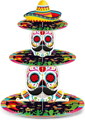 Zopeal Decoraciones de fiesta de 3 niveles para fiesta de cumpleaños mexicano, soporte para cupcakes de Cinco de Mayo, soporte para cupcakes de
