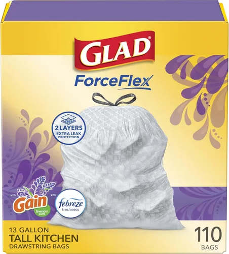 Vista 11 de Bolsas de basura Glad ForceFlex altas con cordón para cocina, 13 galones, aroma a lavanda, 40 unidades (el paquete puede variar)
