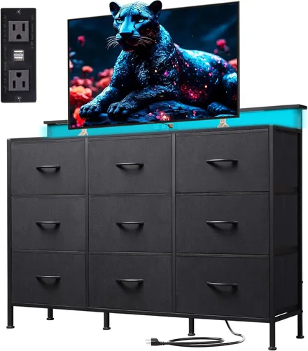 Vista 34 de Soporte de TV blanco para TV de 60, 65, 70 pulgadas, centro de entretenimiento con 8 cajones, mesa consola multimedia con parte superior de madera