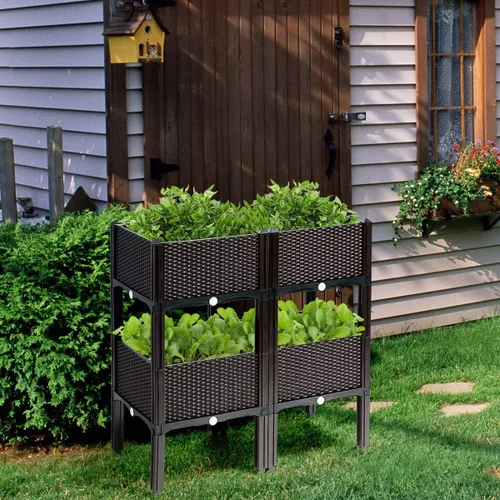 Vista 6 de Giantex Cama de jardín elevada, juego de 4 macetas elevadas con agujeros de drenaje para frutas y verduras, caja de plantación elevada al aire libre