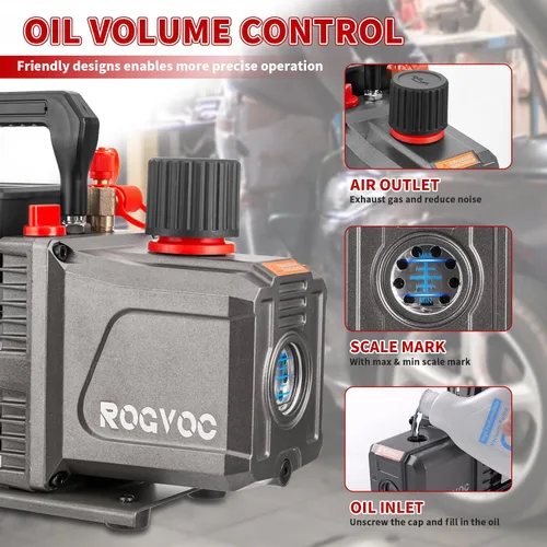 Vista 4 de Bomba de vacío de 5 CFM, bomba de vacío de aire de paleta giratoria de una sola etapa de 110 V 1/2 HP para HVAC/AUTO, recarga de refrigerante de CA