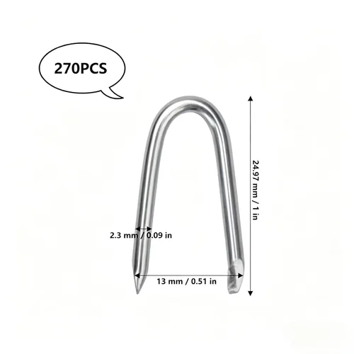 Vista 2 de AccEncyc Grapas de alambre para valla de acero, clavos en forma de U, grapas de 1 pulgada en U para cercado, malla de alambre (270 piezas)