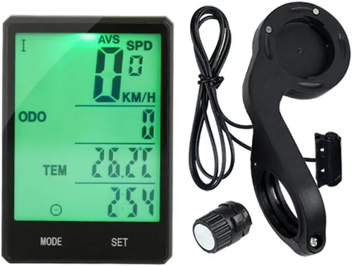 Vista 3 de Computadora de bicicleta con soporte, odómetro de bicicleta impermeable con cable MPH KM/H Velocímetro con pantalla LCD Pantalla de retroiluminación