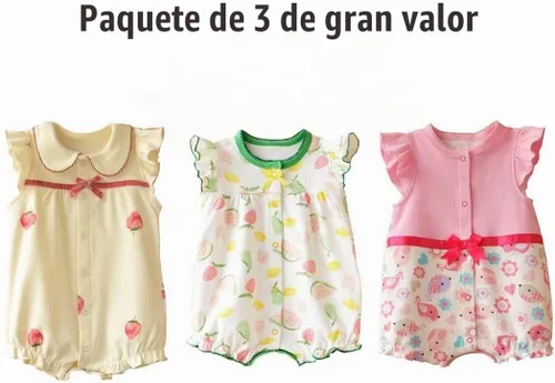 Vista 2 de Mameluco de algodón para bebé, ropa de verano para bebés de 0 a 12 meses, paquete de 3 Rosa