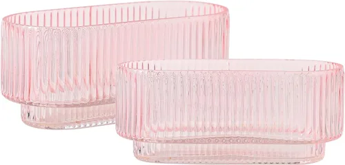 Vista 29 de Juego de 4 jarrones de vidrio transparente, pequeños jarrones para flores, florero para ramo, moderno jarrón de vidrio acanalado para sala de estar