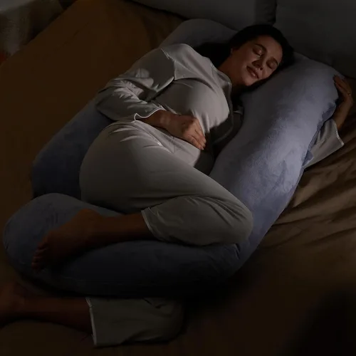 Vista 2 de Momcozy Almohadas de embarazo para dormir, almohada de maternidad de cuerpo completo en forma de U con funda extraíble, soporte para espalda