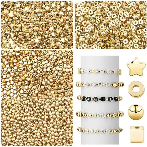 Vista 4 de 1500 cuentas espaciadoras KC doradas de cinco puntas de estrella sueltas de 0.236 pulgadas para pulseras, collares, joyas, manualidades (estrella)