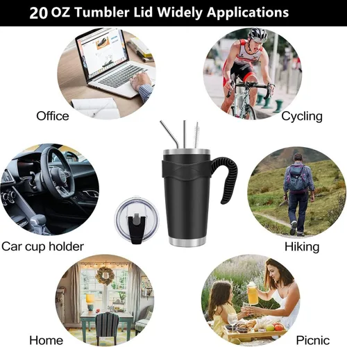 Vista 7 de Tapas de vaso de repuesto a prueba de derrames, de 20 onzas, tapas de plástico resistentes a salpicaduras, tapas para vasos, de acero inoxidable