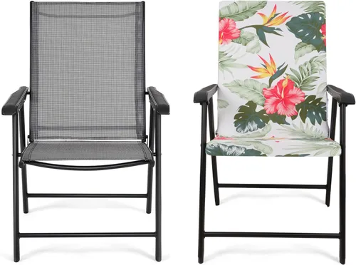 Vista 14 de Deisy Dee Fundas para sillas de comedor de patio, fundas para sillas plegables de acero al aire libre, fundas para sillas de metal de jardín