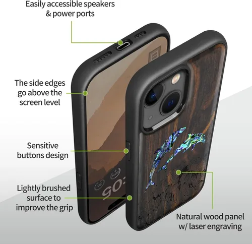 Vista 6 de Carveit Funda magnética protectora de madera de diseñador para iPhone 14 [grabado de madera e incrustaciones de carcasa] compatible con iPhone 14