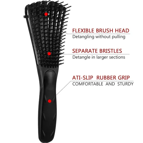 Vista 6 de Cepillo desenredante para cabello rizado afro texturizado 3a a 4c, cabello rizado, cepillo desenredante húmedo o seco para cabello + peine Negro