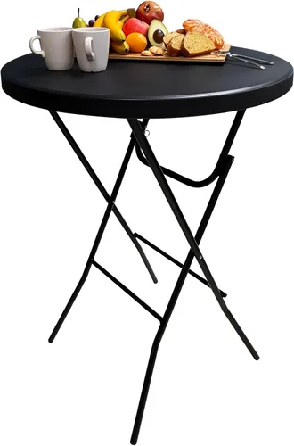 GUAGUA - Mesa alta plegable redonda de 32" de plástico - Mesa versátil de bar, cóctel y pub portátil para fiestas, bistró y eventos (Negro)