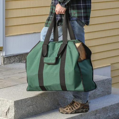 Vista 7 de ShelterLogic Soporte para leña y bolsa de transporte para leña repelente al agua de 24 pulgadas, color verde