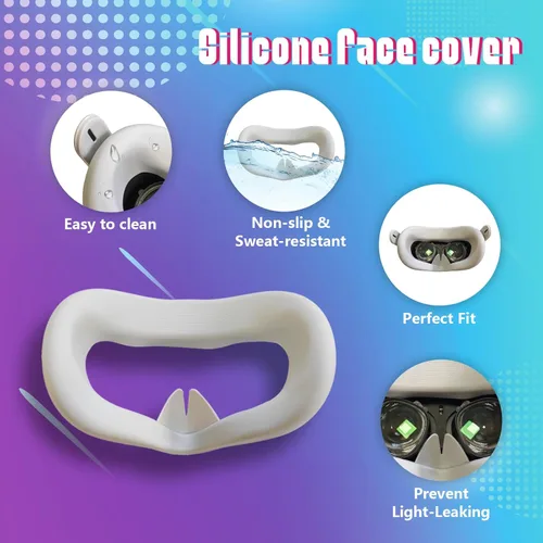 Vista 6 de 3Pcs Set VR Silicone Face Covers for MetaOculus Quest 2,Light-Thin Sweatproof VR Face Pads,Washable Lightproof Anti-Leakage Replacement facepiece