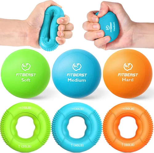 Vista 8 de FitBeast Grip Strength Trainer, Finger Exerciser, Stress Balls for Adults 6-Piece Set, Hand Therapy for Strength, Recovery & Stress Relief, Forearm