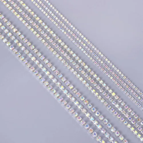 Vista 8 de Jerler 10 yardas de diamantes de imitación de cristal SS6.50.079 in, cadena de cierre AB para manualidades de costura, ideal para bodas, fiestas
