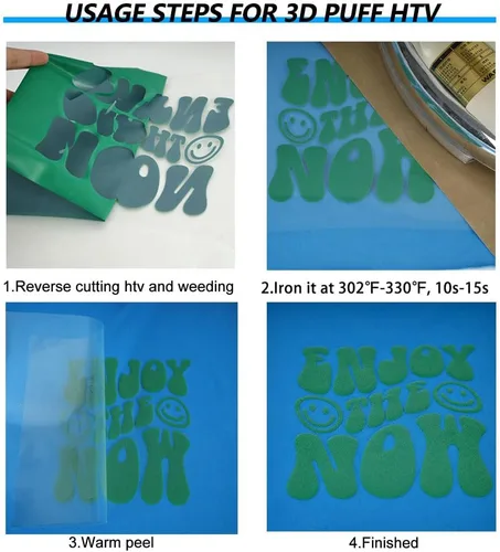 Vista 4 de FUNKAKA Vinilo HTV 3D verde soplo, 12 pulgadas x 5 pies, fácil de cortar y desmalezar, compatible con todas las máquinas cortadoras, vinilo