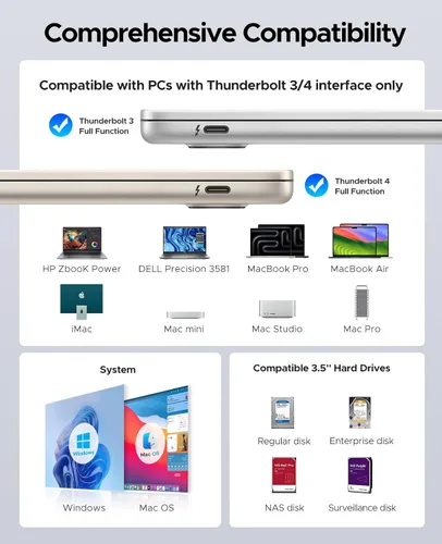 Vista 6 de ORICO Carcasa externa para disco duro de 5 bahías, compatible con Thunderbolt 3/4 solamente, interfaz de concentrador tipo C de hasta 40 Gbps