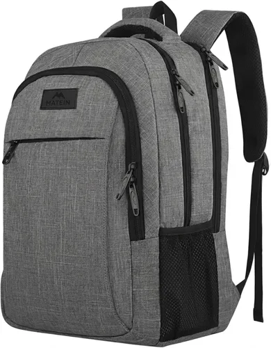 Vista 11 de MATEIN - Mochila de viaje para laptop, mochila empresarial antirrobo, delgada, resistente, puerto de carga USB, impermeable, para universidad o Gris