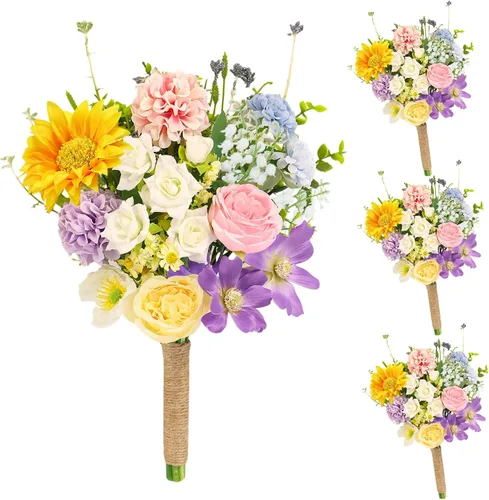Vista 37 de Ramos de novia bohemios para boda, ramos de 9 pulgadas de flores artificiales para decoraciones de centro de mesa de ceremonia y aniversario, rosas
