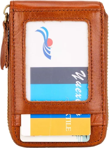 Vista 2 de BRASS TACKS Leathercraft Vintage Handmade Full Top Grain Leather Wallet RFID Blocking Multi Card Case with Zipper Pocket Card Holder for Men Women