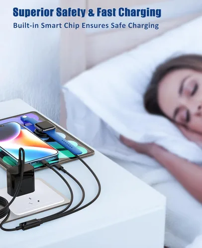 Vista 7 de Cargador para Apple Watch de carga rápida, cable de carga múltiple 3 en 1 con cargador USB C de 20 W, cable de carga iWatch de 6 pies para iWatch