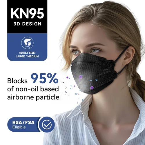 Vista 2 de KN95 - Cubrebocas desechables para adultos, paquete de 100 unidades, 5 capas de protección, ajustable, KN95, transpirable, cómodo, respirador