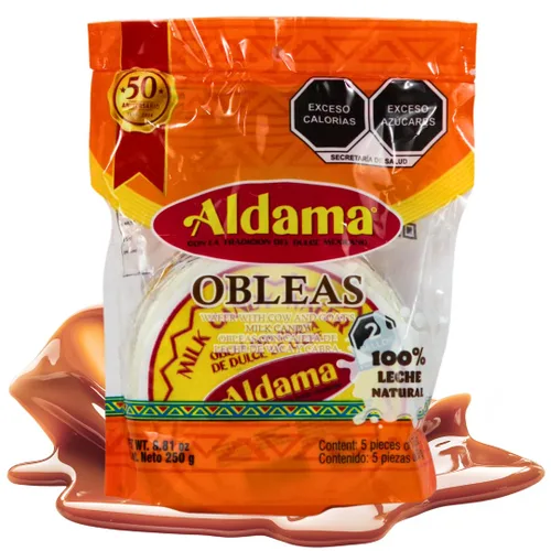Aldama Oblea de caramelo de leche mediana Oblea, suave y masticable, caramelo mexicano (5 piezas por bolsa)