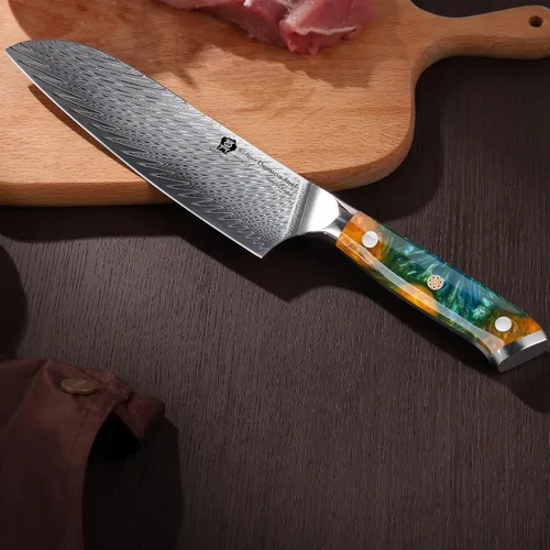 Vista 6 de WILDMOK Cuchillo Santoku, cuchillo de cocina japonés forjado de damasco de 7 pulgadas, cuchillo de cortar profesional, diseño de mango afilado